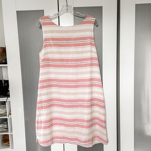 Pink striped lined shift dress with button detail
